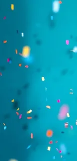 Vibrant confetti against a teal background with colorful accents.