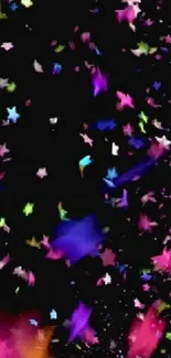 Vibrant mobile wallpaper with exploding confetti in vivid colors against a dark background.