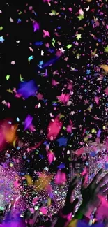 Vibrant confetti shower at a festive event.