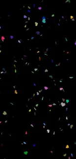 Vibrant confetti pattern on black background for mobile wallpaper.