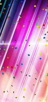 Vibrant abstract phone wallpaper with confetti and colorful stripes.