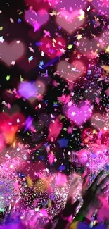 Vibrant confetti explosion against a dark background.