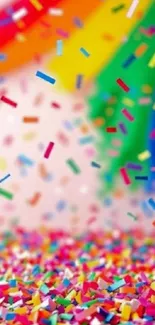 Colorful confetti with rainbow backdrop as a lively wallpaper.