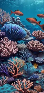 Vibrant coral reef with colorful fish in underwater scene.