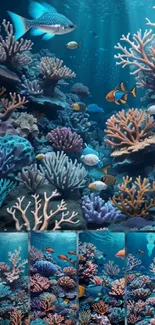 Vibrant underwater coral reef scene with colorful fish.