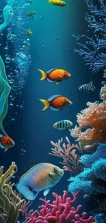 Vibrant underwater coral reef with fish.