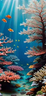 Vibrant coral reef with diverse marine life showcased in colorful underwater scene.