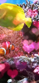 Vibrant underwater coral reef scene with colorful fish.