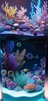 Vibrant coral reef with colorful fish and bubbles mobile wallpaper.