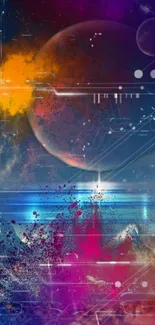 Colorful cosmic abstract wallpaper with planets and nebulae