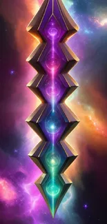 Colorful cosmic abstract wallpaper with glowing geometric design.