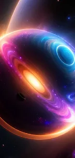 Vibrant cosmic abstract wallpaper with colorful planets.