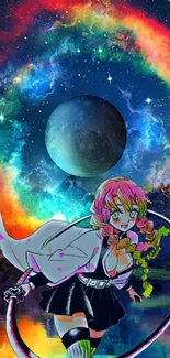 Colorful cosmic anime wallpaper with a celestial theme.