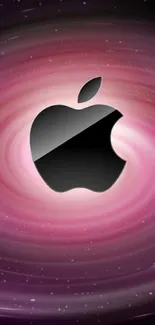 Cosmic pink Apple logo wallpaper with a swirling space design.