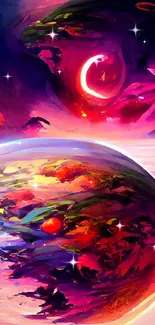 Vibrant cosmic art wallpaper with a surreal celestial scene.