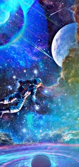 Vibrant cosmic wallpaper featuring a floating astronaut in colorful space.