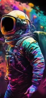 Colorful astronaut artwork in cosmic hues.