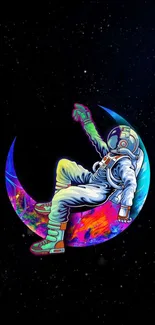 Colorful astronaut on moon with starry background wallpaper.