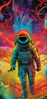 Vivid cosmic scene with astronaut floating in colorful space art.