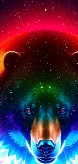 Vibrant cosmic bear art with galaxy colors.