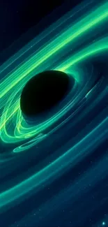 Vibrant neon green cosmic black hole wallpaper.