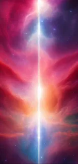 Vibrant cosmic burst mobile wallpaper with red and purple hues.