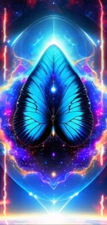 Bright cosmic butterfly wallpaper with neon blue and vibrant cosmic design.