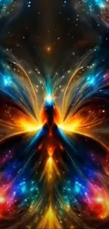 Vibrant cosmic butterfly abstract wallpaper.