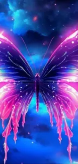 Vibrant cosmic butterfly with galaxy background.