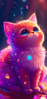 Vibrant cosmic cat with colorful sparkles.