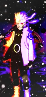 Anime character with a cosmic, starry purple background.