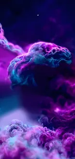 Vibrant cosmic cloud mobile wallpaper in purple and blue hues.