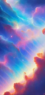 A vibrant cosmic cloud wallpaper with swirling colors and glowing blues.