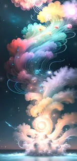 Colorful cosmic clouds forming a vibrant and mystical digital artwork.