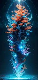 Vibrant cosmic coral artwork in deep space design.