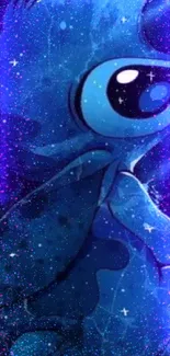 Blue cosmic creature mobile wallpaper with galaxy background.