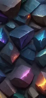 Mobile wallpaper with colorful cosmic crystals.