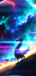 Vibrant fantasy dragon in cosmic space.