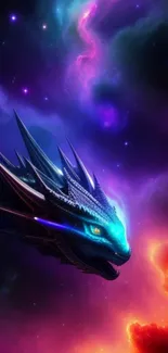 Vibrant cosmic dragon with colorful galaxy background.