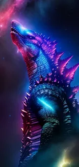 Stunning cosmic dragon with galaxy and lightning on mobile wallpaper.