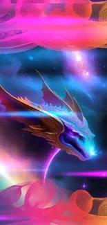 Vibrant cosmic dragon artwork with bright colors and galaxy background.