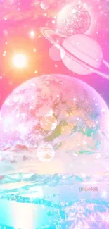 Dreamy cosmic wallpaper with colorful planets