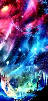 Vibrant cosmic dreamscape mobile wallpaper with colorful nebula and stars.