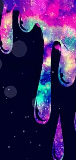 Colorful cosmic drip wallpaper for mobile screen in vibrant galaxy hues.