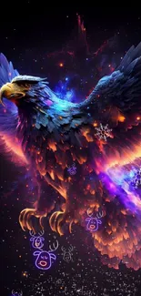 Vibrant cosmic eagle soaring in space-themed wallpaper.