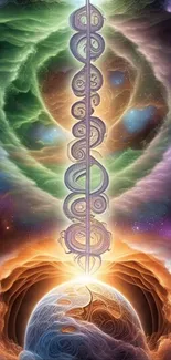 Cosmic energy artwork with vibrant colors.