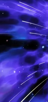 Cosmic energy wallpaper with purple and blue hues and star trails.