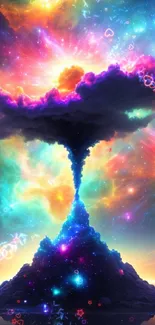 Vibrant cosmic explosion with colorful galactic hues in digital art.