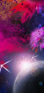 Colorful cosmic explosion mobile wallpaper with vibrant hues.