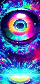 Vibrant cosmic-themed eye wallpaper bursting with vivid colors.